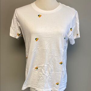 J. Crew White Rainbow Heart Fitted Short Sleeve Tee